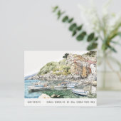 Cinque Terre Italy Zee Waterverf Save the Date Briefkaart (Staand voorkant)