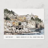 Cinque Terre Italy Zee Waterverf Save the Date Briefkaart (Voorkant)