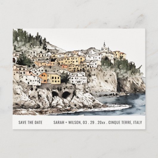 Cinque Terre Italy Zee Waterverf Save the Date Briefkaart (Voorkant)