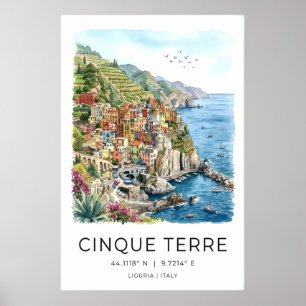 Cinque Terre kustkunstprint - Pastelkleurige haven Poster
