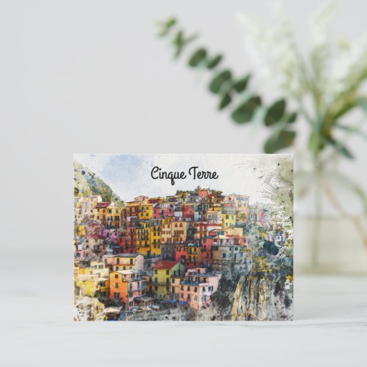 Cinque Terre Liguria Italië scène waterverf zomer Briefkaart (Staand voorkant)