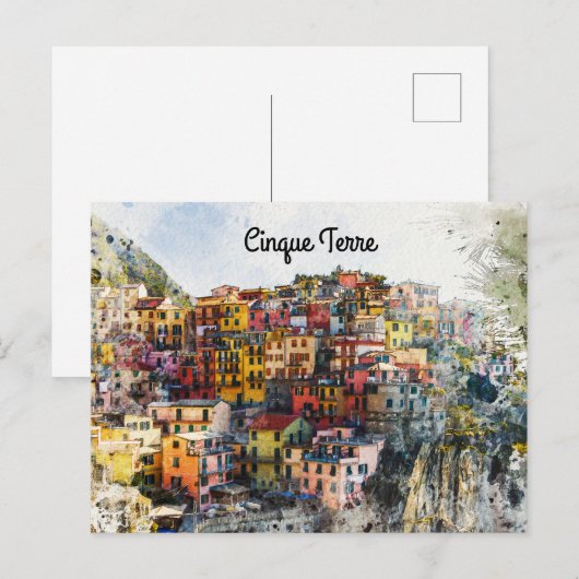 Cinque Terre Liguria Italië scène waterverf zomer Briefkaart (Voorkant / Achterkant)