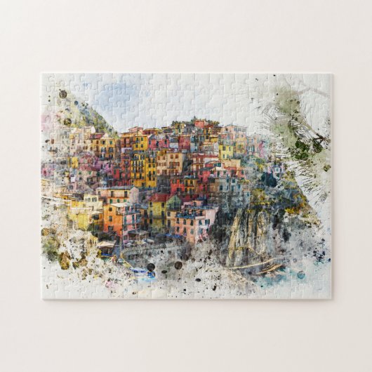 Cinque Terre Liguria Italië scène waterverf zomer Legpuzzel (Horizontaal)