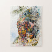 Cinque Terre Liguria Italië scène waterverf zomer Legpuzzel (Verticaal)