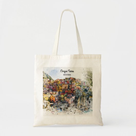 Cinque Terre Liguria Italië scène waterverf zomer Tote Bag (Voorkant)