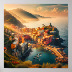 Cinque Terre Strand Italië Vintage Europa Reizen Poster