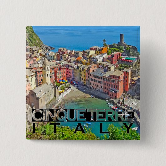 Cinque Terre Vierkante Button 5,1 Cm (Voorkant)
