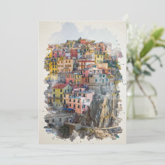 Cinque Terre Waterverf Art (Staand voorkant)