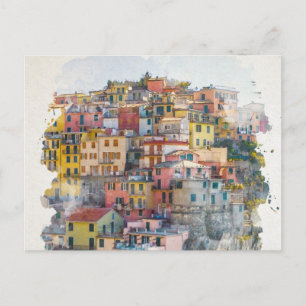 Cinque Terre Waterverf Art Briefkaart