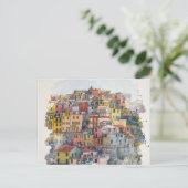 Cinque Terre Waterverf Art Briefkaart (Staand voorkant)
