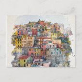 Cinque Terre Waterverf Art Briefkaart (Voorkant)