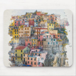 Cinque Terre Waterverf Art Muismat