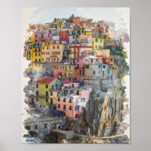 Cinque Terre Waterverf Art Poster