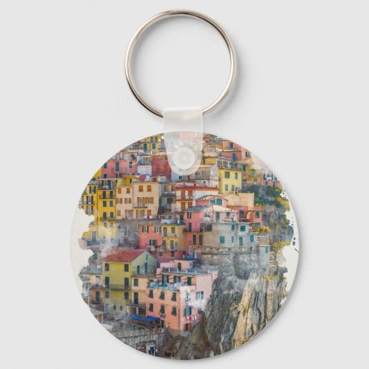 Cinque Terre Waterverf Art Sleutelhanger (Voorkant)