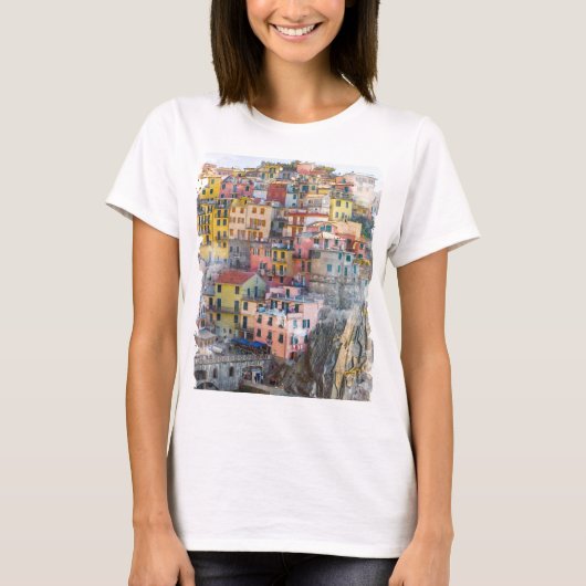 Cinque Terre Waterverf Art T-shirt (Voorkant)