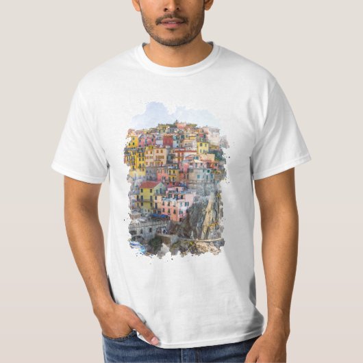 Cinque Terre Waterverf Art T-shirt (Voorkant)
