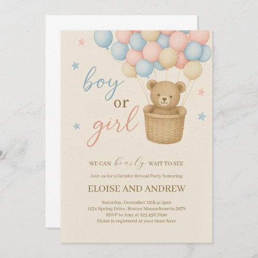 Cinsiyet Açıklaması Teddy Bear Sıcak Hava Balonu Kaart (Voorkant / Achterkant)