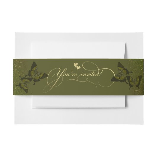 Cintas para invitaciones verde con mariposas uitnodigingen wikkel (Voorkant Voorbeeld)