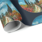 CIPRESSEN BOMEN EN PAPAVERS IN TOSCANE ROND BLAUW CADEAUPAPIER (Rol Hoek)