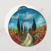 CIpressen en klaprozen in Toscane, rood blauw Kaart (Voorkant / Achterkant)