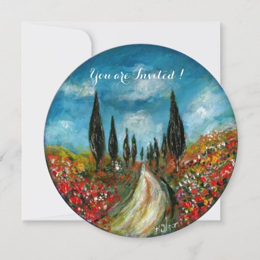 CIpressen en klaprozen in Toscane, rood blauw Kaart (Voorkant)