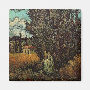 Cipressen en twee vrouwen van Vincent van Gogh Magneet