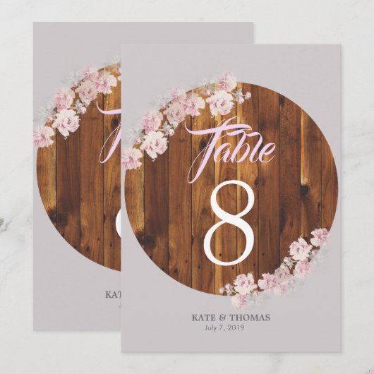 Circ Rustic Floral Light Strings Wood Table Number Kaart (Voorkant / Achterkant)