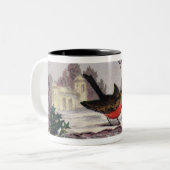 Circa 1865: A traditional Christmas robin Tweekleurige Koffiemok (Voorkant links)