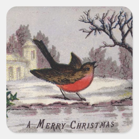 Circa 1865: A traditional Christmas robin Vierkante Sticker (Voorkant)