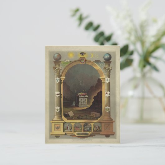 Circa 1872 Masonic Chart Lithography Print Afbeeld Briefkaart (Staand voorkant)