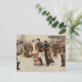 Circa 1899: IJskisters die van Kerstmis genieten Feestdagenkaart (Staand voorkant)