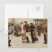 Circa 1899: IJskisters die van Kerstmis genieten Feestdagenkaart (Voorkant / Achterkant)