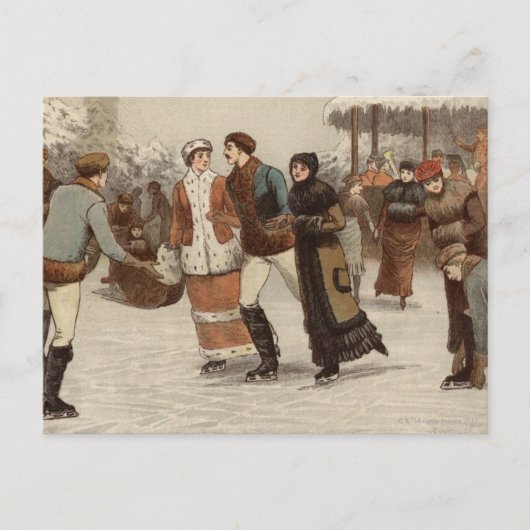 Circa 1899: IJskisters die van Kerstmis genieten Feestdagenkaart (Voorkant)