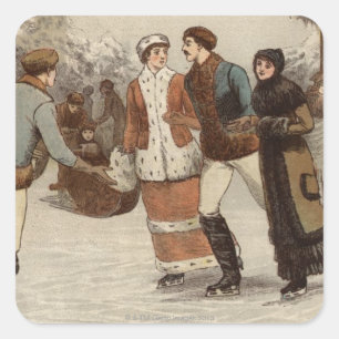 Circa 1899: IJskisters die van Kerstmis genieten Vierkante Sticker