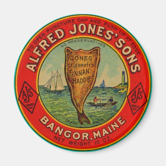 circa 1900 Alfred Jones Sons Finnan Haddie etiket Magneet (Voorkant)