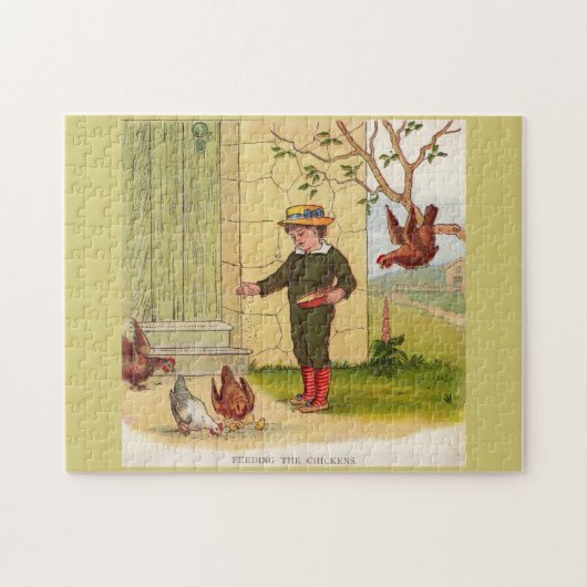 circa 1900 Het voederen van kippen Legpuzzel (Horizontaal)