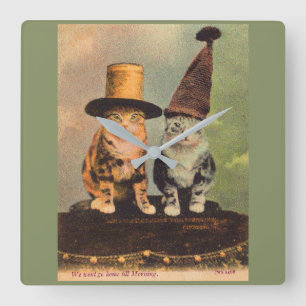 circa 1900 katten in petten RPPC Vierkante Klok