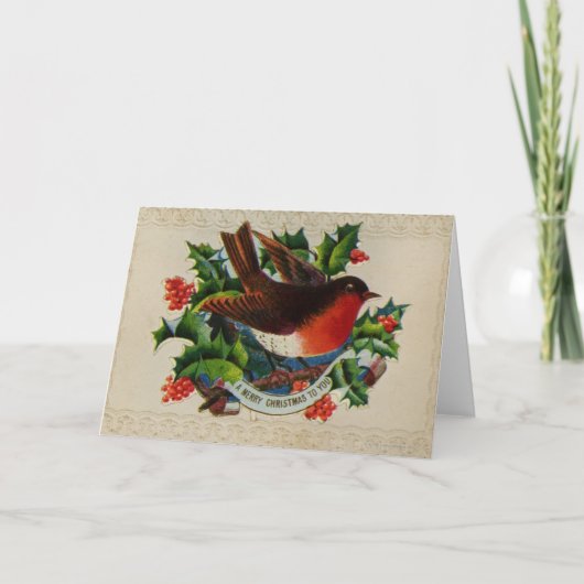 Circa 1900: Traditionele Kerstmis Robin Feestdagen Kaart (Voorkant)