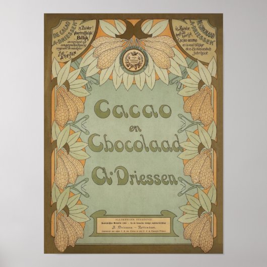 Circa 1900 van het Nederlandse etiket op cacao en  Poster (Voorkant)