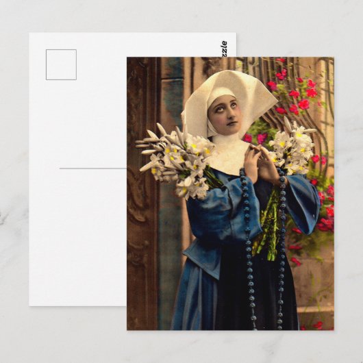 circa 1910 blauwe nun briefkaart (Voorkant / Achterkant)