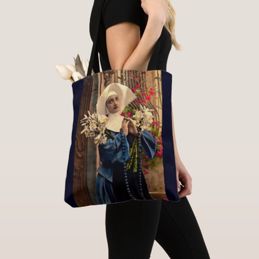 circa 1910 blauwe nun tote bag (Dichtbij)