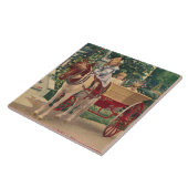 circa 1910 kinderen en door paarden getrokken karr tegeltje (Zijkant)