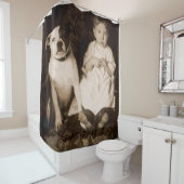 circa 1910 pitbull en baby RPPC Douchegordijn (In situ)