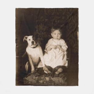 circa 1910 pitbull en baby RPPC Fleece Deken
