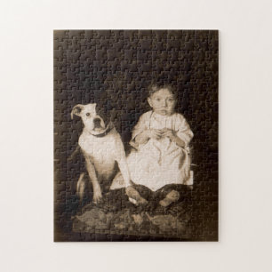 circa 1910 pitbull en baby RPPC Legpuzzel