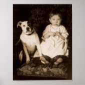 circa 1910 pitbull en baby RPPC Poster (Voorkant)
