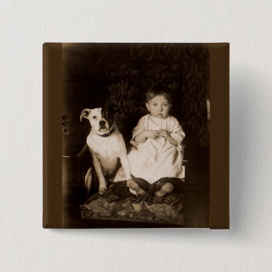 circa 1910 pitbull en baby RPPC Vierkante Button 5,1 Cm (Voorkant)