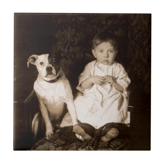 circa 1910 pitbull en baby tegeltje (Voorkant)