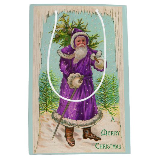 circa 1910 Santa Claus in paarse robe Medium Cadeauzakje (Voorkant)