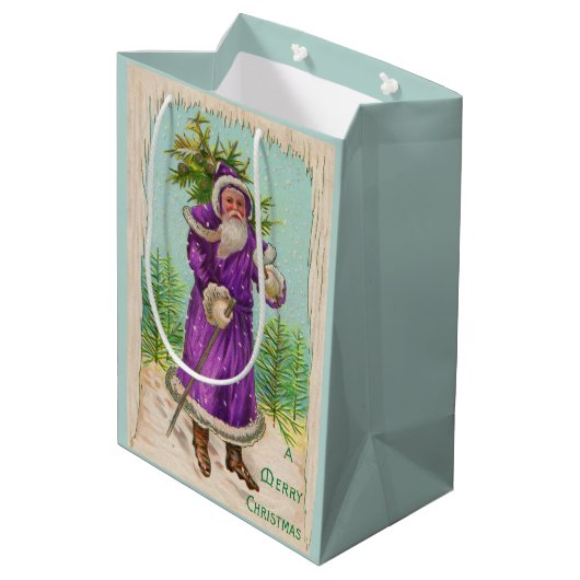 circa 1910 Santa Claus in paarse robe Medium Cadeauzakje (Achterkant Gekanteld)